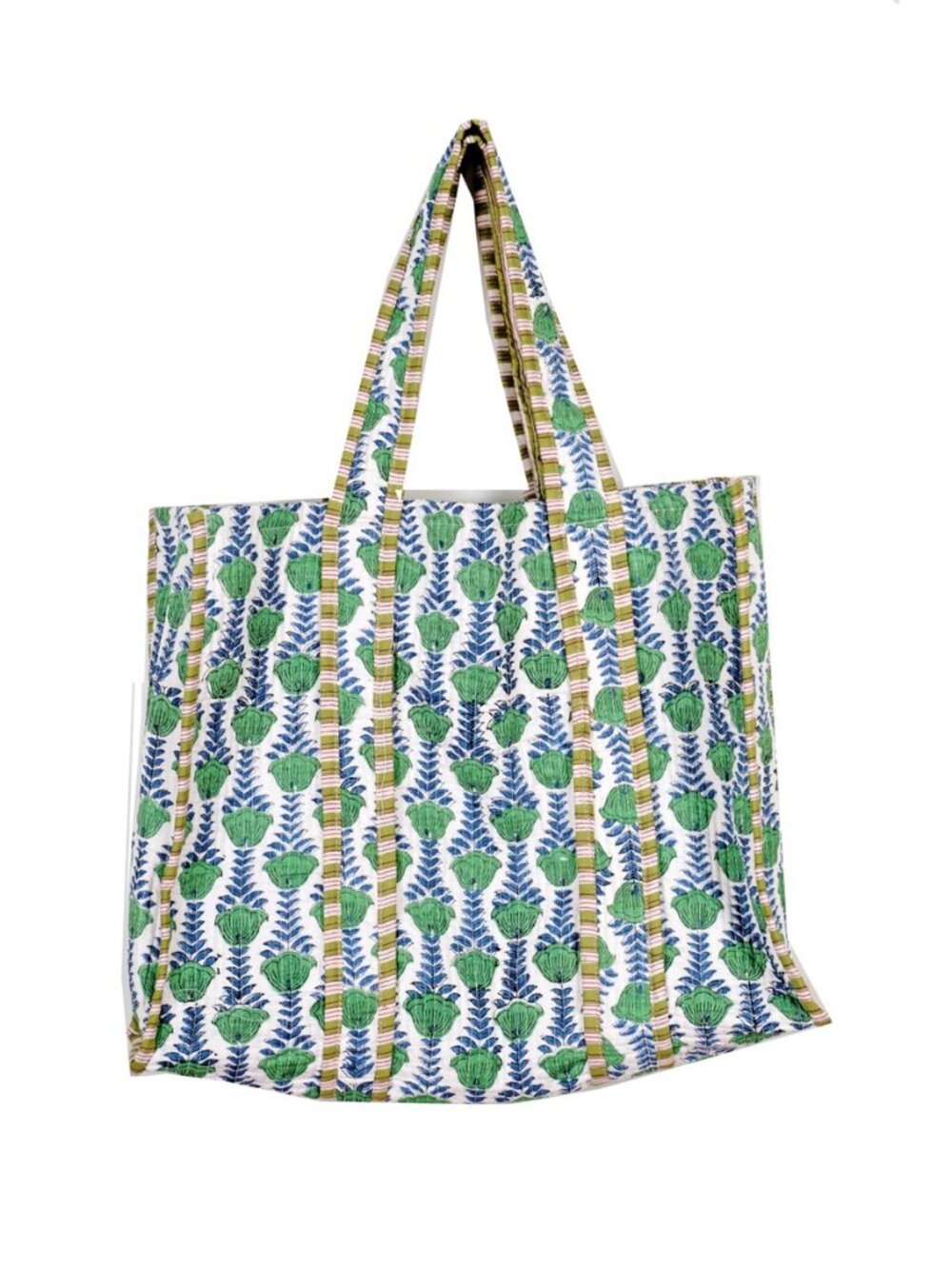Quilted Cotton Handprinted Reversible Large multicolor Floral Tote Bag